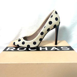 NIB Rochas T. Pois patent calf leather polka dots heels 7 made in Italy